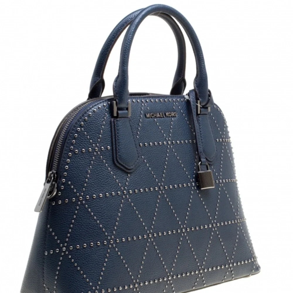 Michael Kors Navy Blue Adele Studded Women's Shoulder‎ Bag with Lock Charm - Picture 5 of 15